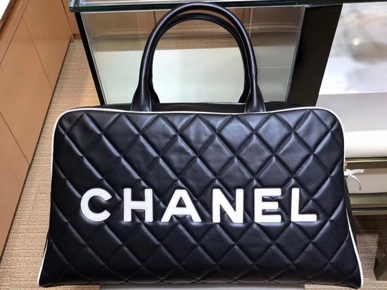 Chanel Large Bowling Bag in Black Calfskin