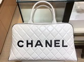 Chanel Large Bowling Bag in White Calfskin