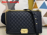 Chanel Large Boy Chanel Handbag Black Grained Calfskin Gold Metal A92193 Replica