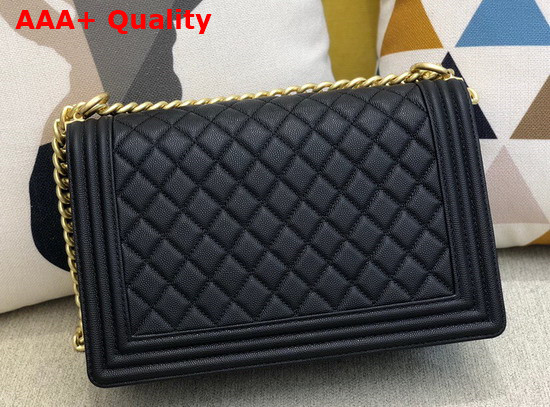 Chanel Large Boy Chanel Handbag Black Grained Calfskin Gold Metal A92193 Replica