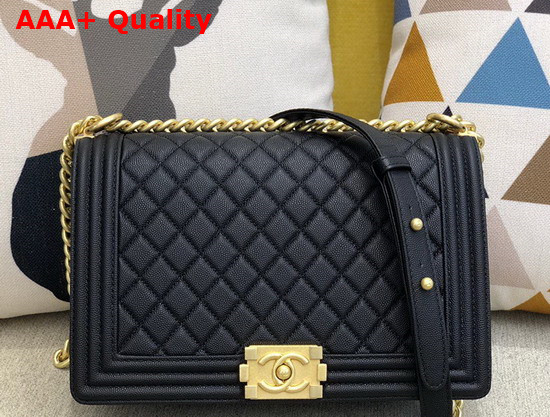 Chanel Large Boy Chanel Handbag Black Grained Calfskin Gold Metal A92193 Replica