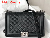 Chanel Large Boy Chanel Handbag Black Grained Calfskin Ruthenium Finish Metal A92193 Replica