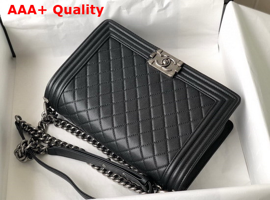 Chanel Large Boy Chanel Handbag Black Grained Calfskin Ruthenium Finish Metal A92193 Replica