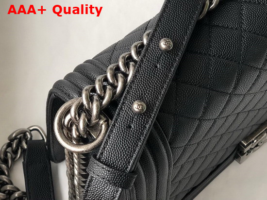 Chanel Large Boy Chanel Handbag Black Grained Calfskin Ruthenium Finish Metal A92193 Replica