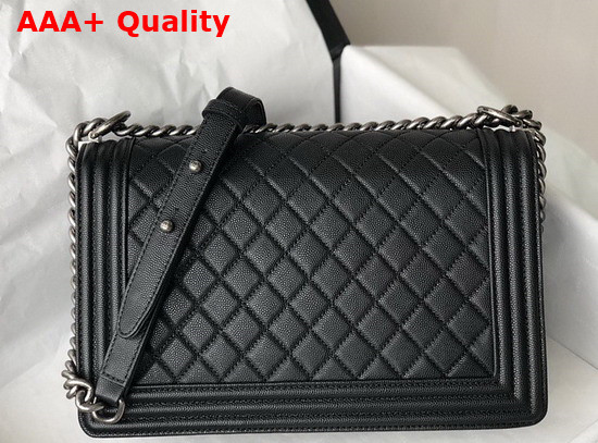 Chanel Large Boy Chanel Handbag Black Grained Calfskin Ruthenium Finish Metal A92193 Replica