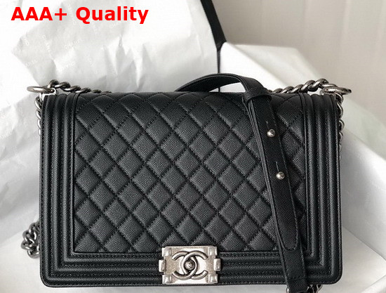 Chanel Large Boy Chanel Handbag Black Grained Calfskin Ruthenium Finish Metal A92193 Replica