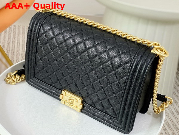 Chanel Large Boy Chanel Handbag in Black Grained Calfskin Gold Tone Metal Ref A92193 Replica