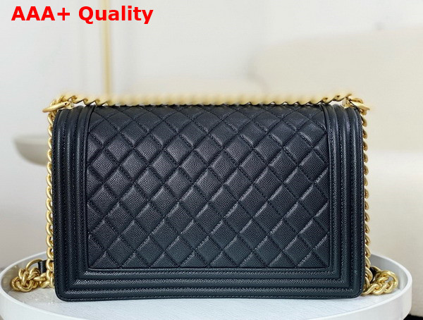 Chanel Large Boy Chanel Handbag in Black Grained Calfskin Gold Tone Metal Ref A92193 Replica