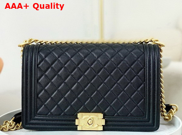 Chanel Large Boy Chanel Handbag in Black Grained Calfskin Gold Tone Metal Ref A92193 Replica