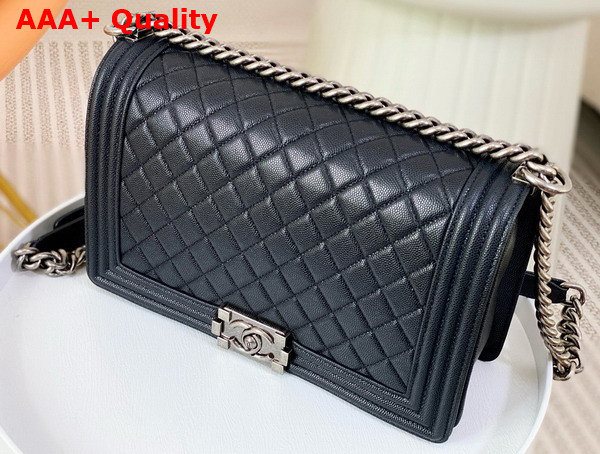 Chanel Large Boy Chanel Handbag in Black Grained Calfskin Ruthenium Finish Metal Ref A92193 Replica