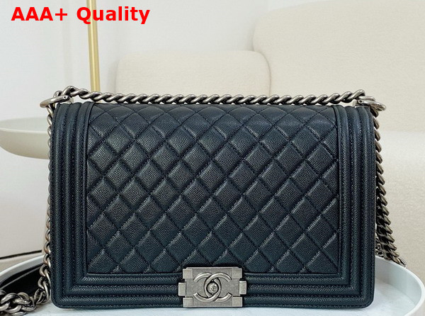 Chanel Large Boy Chanel Handbag in Black Grained Calfskin Ruthenium Finish Metal Ref A92193 Replica