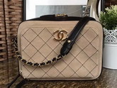 Chanel Large Camera Case in Beige Suede Calfskin Gold Hardware for Sale