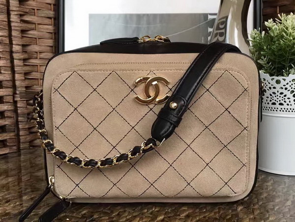 Chanel Large Camera Case in Beige Suede Calfskin Gold Hardware for Sale