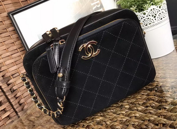 Chanel Large Camera Case in Black Suede Calfskin Gold Hardware for Sale