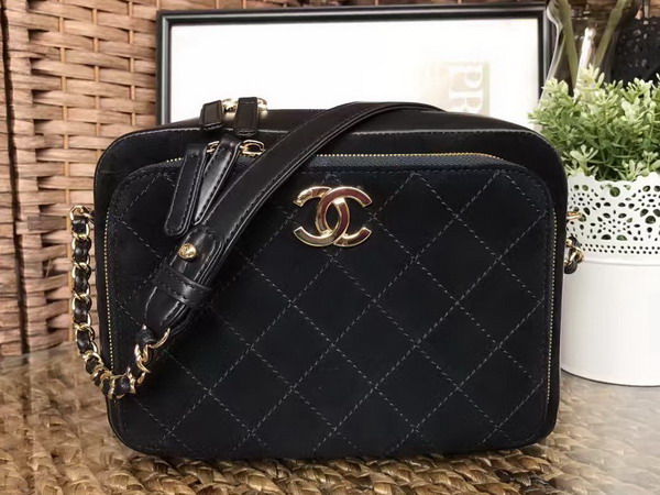 Chanel Large Camera Case in Black Suede Calfskin Gold Hardware for Sale