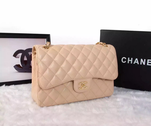 Chanel Large Classic Caviar Flap Bag Apricot Gold Chain for Sale