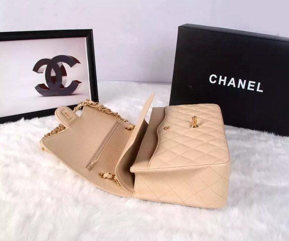 Chanel Large Classic Caviar Flap Bag Apricot Gold Chain for Sale