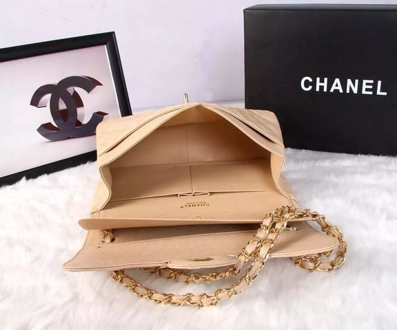 Chanel Large Classic Caviar Flap Bag Apricot Gold Chain for Sale