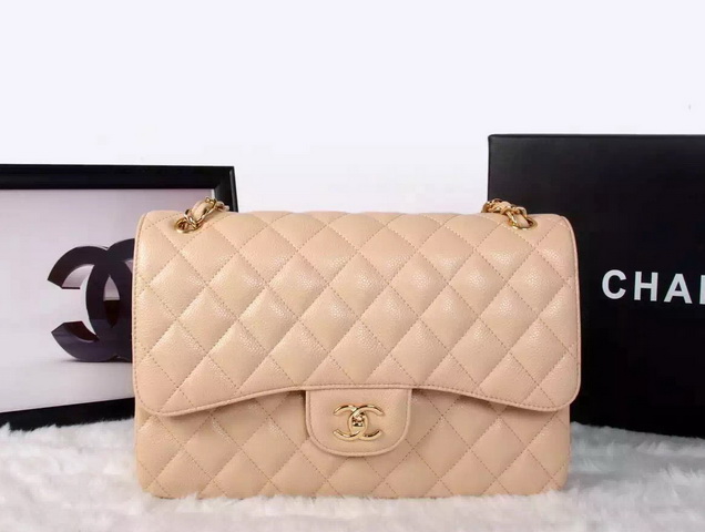 Chanel Large Classic Caviar Flap Bag Apricot Gold Chain for Sale