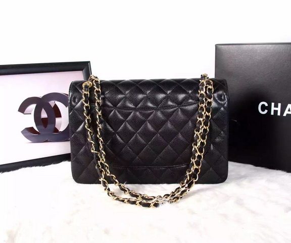 Chanel Large Classic Caviar Flap Bag Black Gold Chain for Sale