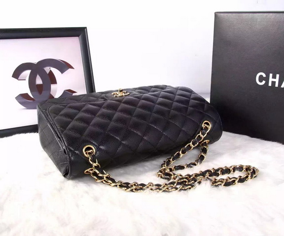 Chanel Large Classic Caviar Flap Bag Black Gold Chain for Sale