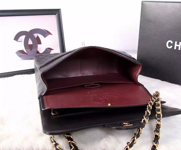 Chanel Large Classic Caviar Flap Bag Black Gold Chain for Sale