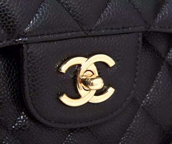 Chanel Large Classic Caviar Flap Bag Black Gold Chain for Sale