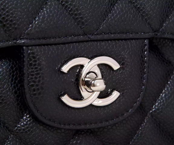 Chanel Large Classic Caviar Flap Bag Black Silver Chain for Sale