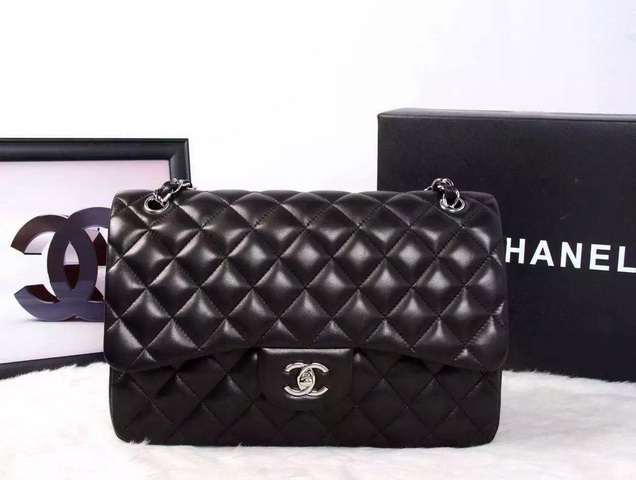 Chanel Large Classic Caviar Flap Bag Black Silver Chain for Sale