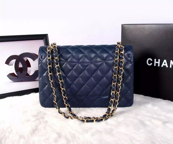 Chanel Large Classic Caviar Flap Bag Blue Gold Chain for Sale