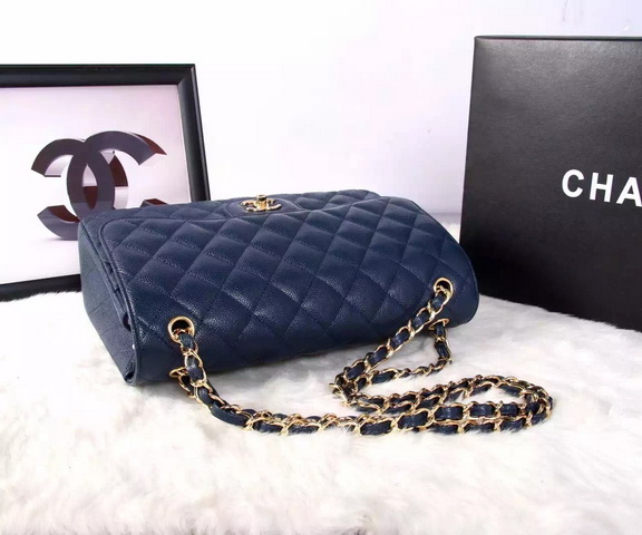 Chanel Large Classic Caviar Flap Bag Blue Gold Chain for Sale