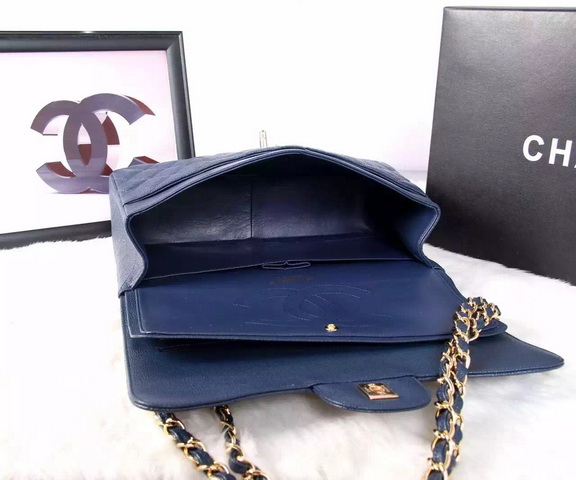 Chanel Large Classic Caviar Flap Bag Blue Gold Chain for Sale