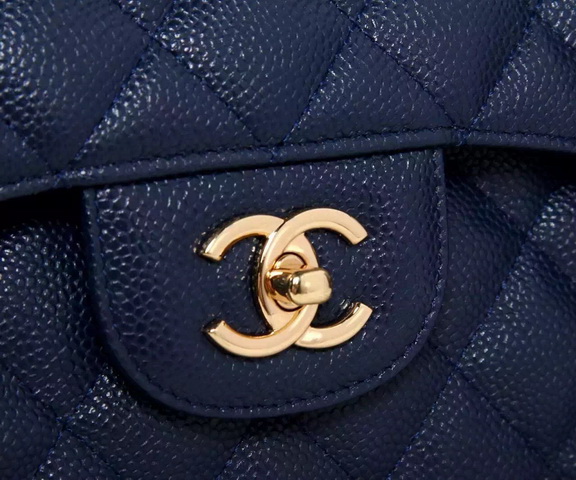 Chanel Large Classic Caviar Flap Bag Blue Gold Chain for Sale