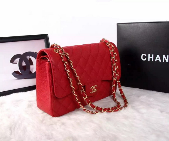 Chanel Large Classic Caviar Flap Bag Red Gold Chain for Sale