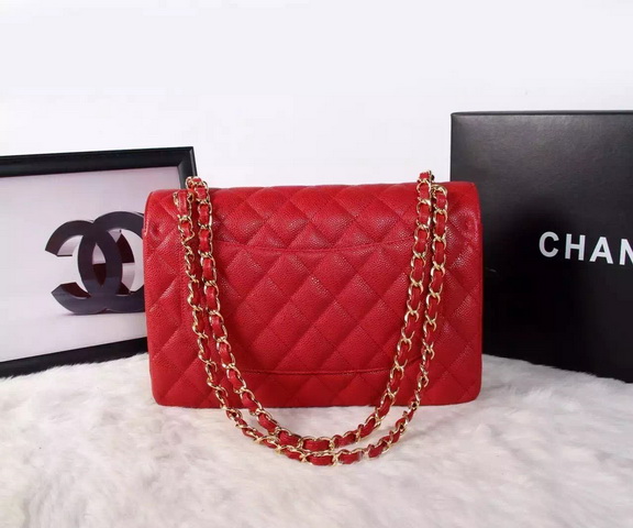 Chanel Large Classic Caviar Flap Bag Red Gold Chain for Sale