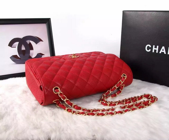 Chanel Large Classic Caviar Flap Bag Red Gold Chain for Sale