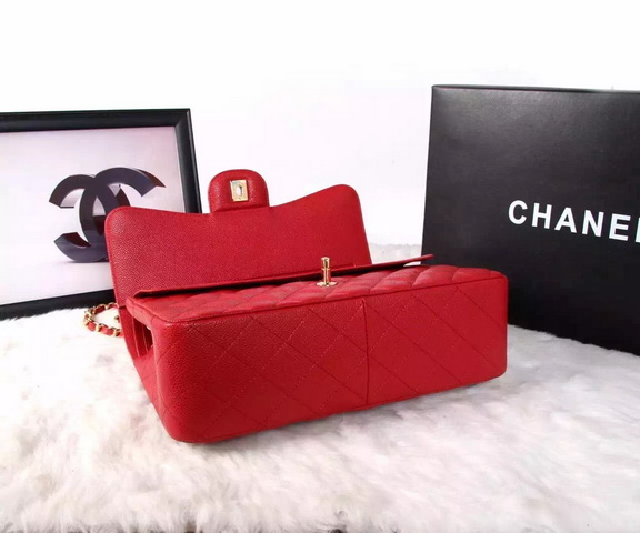 Chanel Large Classic Caviar Flap Bag Red Gold Chain for Sale