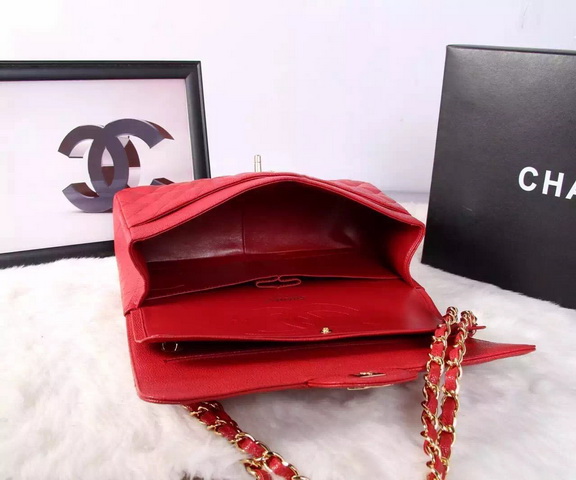 Chanel Large Classic Caviar Flap Bag Red Gold Chain for Sale