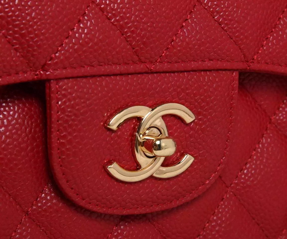 Chanel Large Classic Caviar Flap Bag Red Gold Chain for Sale