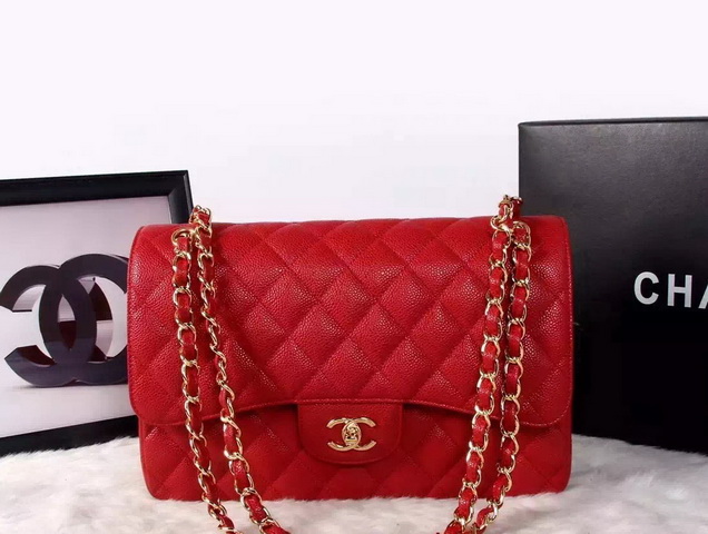 Chanel Large Classic Caviar Flap Bag Red Gold Chain for Sale