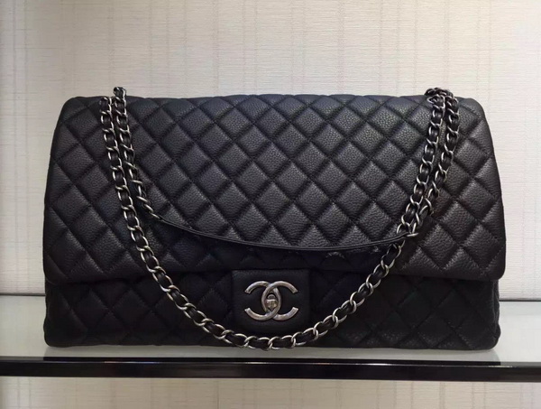 Chanel Large Classic Flap Bag Metallic Calfskin Black for Sale