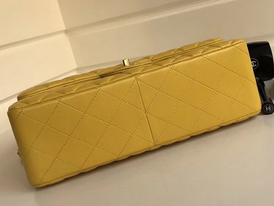 Chanel Large Classic Flap Bag Yellow Quilted Lambskin Gold Tone Metal