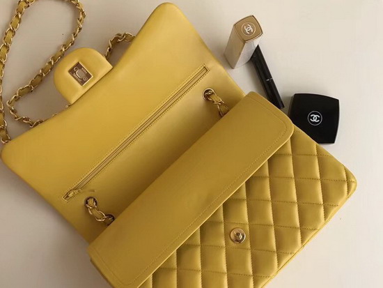 Chanel Large Classic Flap Bag Yellow Quilted Lambskin Gold Tone Metal