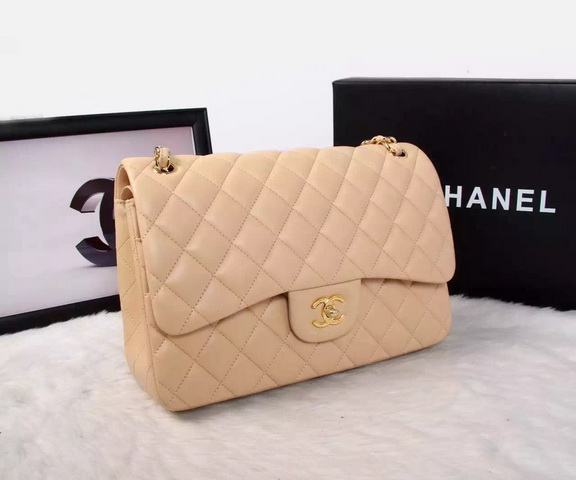 Chanel Large Classic Flap Bag in Apricot Quilted Lambskin with Gold Chain for Sale