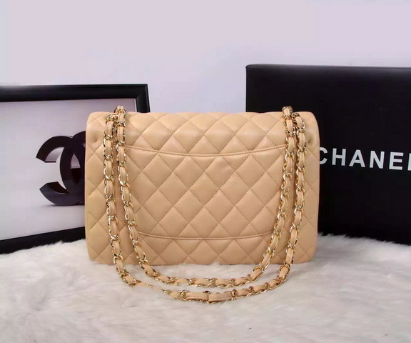 Chanel Large Classic Flap Bag in Apricot Quilted Lambskin with Gold Chain for Sale