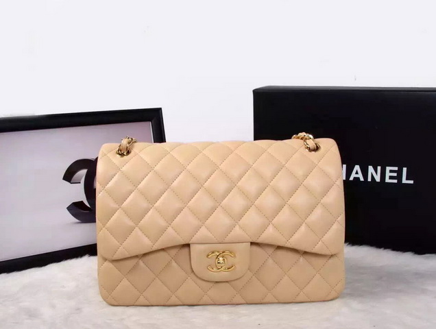 Chanel Large Classic Flap Bag in Apricot Quilted Lambskin with Gold Chain for Sale