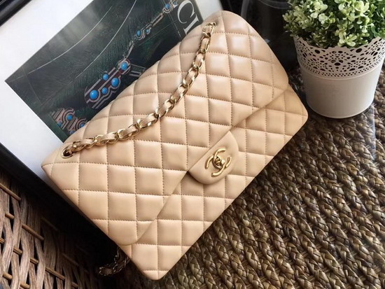 Chanel Large Classic Flap Bag in Beige with Gold Hardware