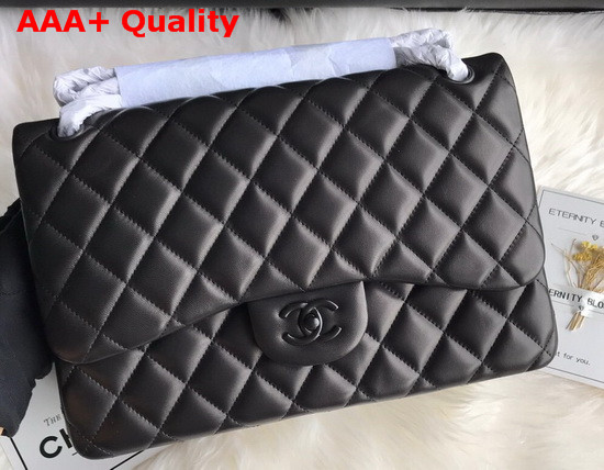 Chanel Large Classic Flap Bag in Black Lambskin with Black Hardwares Replica