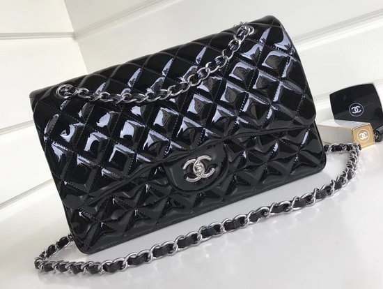 Chanel Large Classic Flap Bag in Black Patent Leather