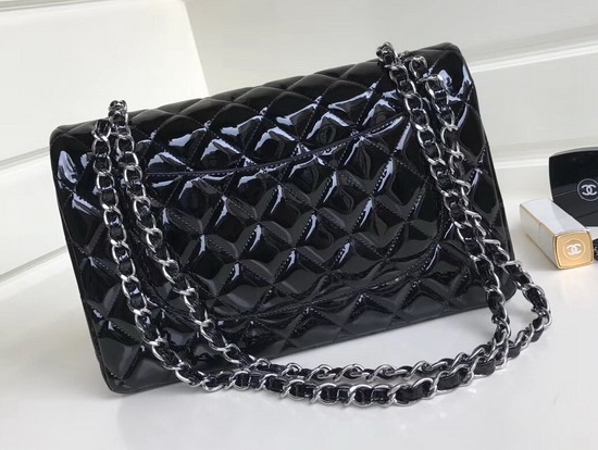 Chanel Large Classic Flap Bag in Black Patent Leather